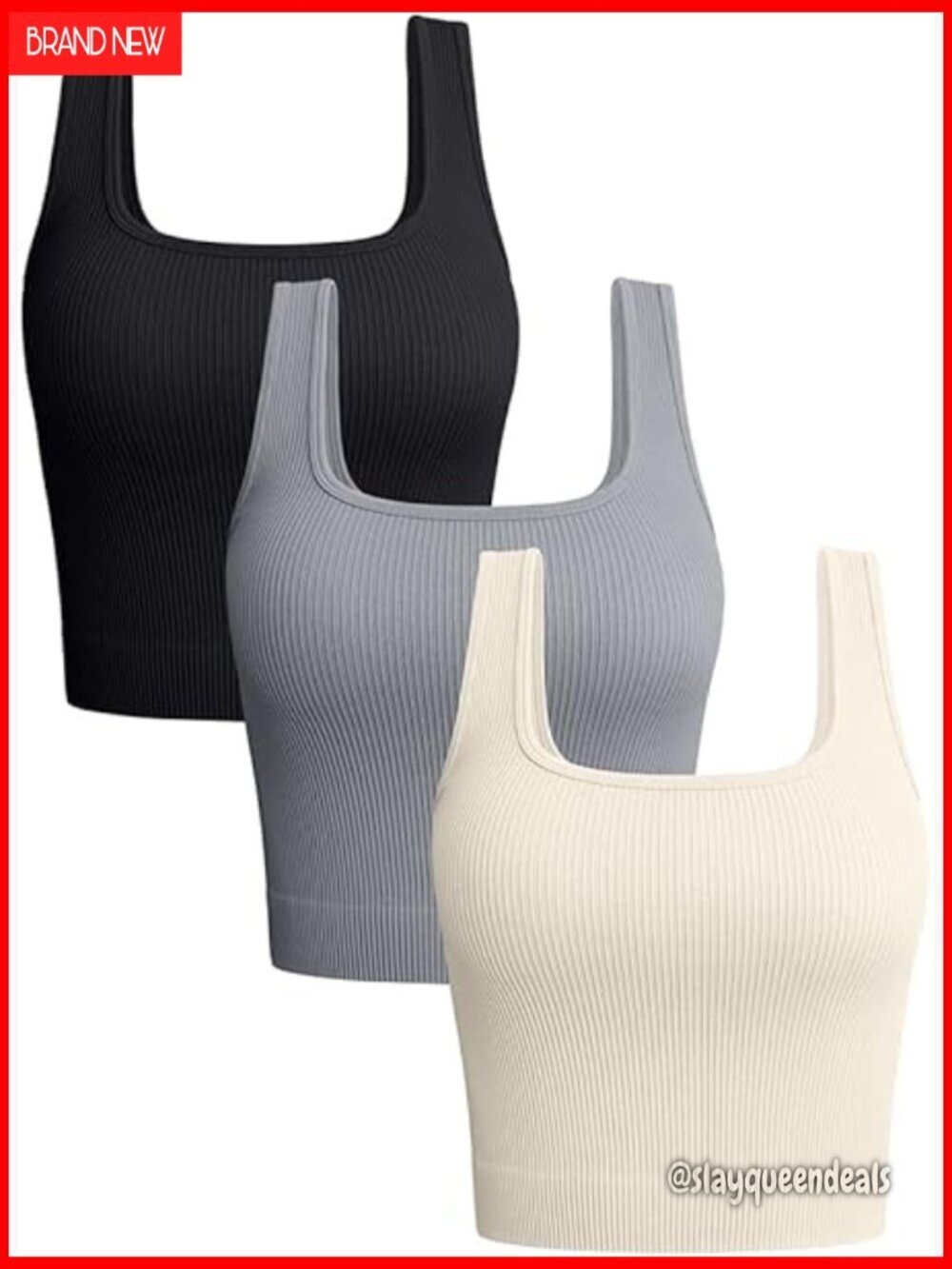 3 Pack Ribbed Seamless Tank Tops Moisture Wicking Workout Exercise Shirts